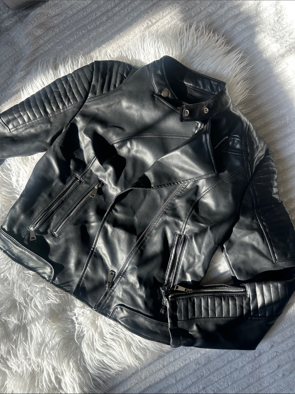 Fashion Nova Black Faux Leather Moto Jacket Small